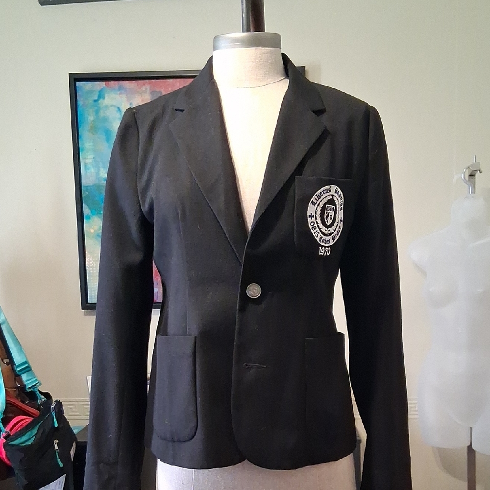 Classic Black Blazer with Embroidered Crest